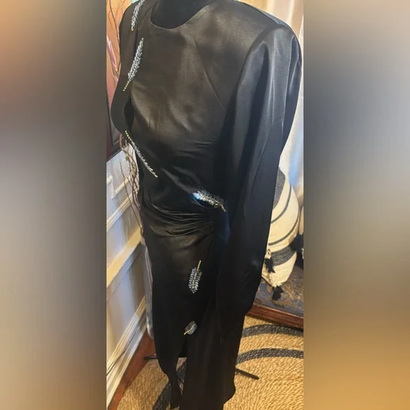 ZARA NEW LEAF SATIN EFFECT DRESS CUT OUT LONG MAXI FITTED SIZE M - Picture 3 of 12